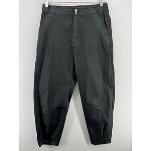 ZARA Jeans Womens 10 Slouchy Wax Coated Jeans Tapered Trouser Cotton Blend Black